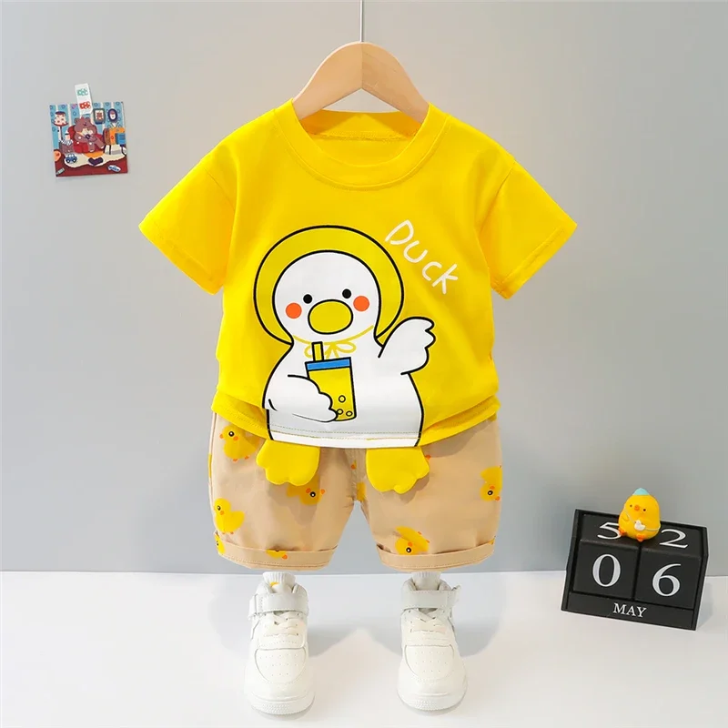 Summer Boys Girls Clothing Sets Children Cartoon Vacation Clothes Toddler Infant Short Sleeve Cotton T Shirt Shorts Kids Outfits