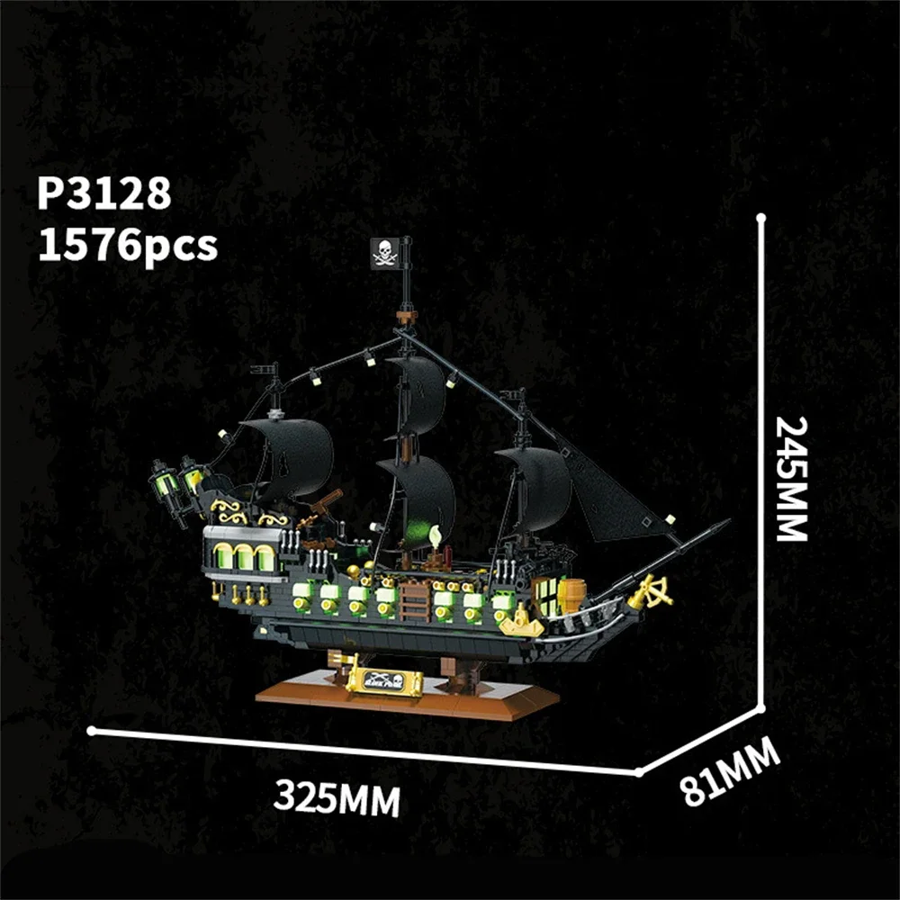 Medieval Pirate Ships Series Micro Model Assembly Noctilucent Building Blocks Captain Bricks Toy Ghost Pirate Ship Children Gift