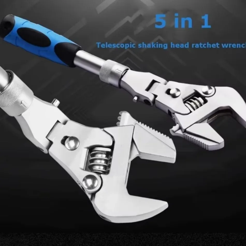 

1 Pcs Multi Functional in 10 Inch Telescopic Adjustable Wrench Folding Shaking Ratchet Wrench Bathroom Air Conditioning Wrench
