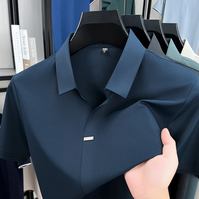 High end men's short sleeve polo shirt fashion brand simple solid color cool and breathable summer business casual lapel T-shirt
