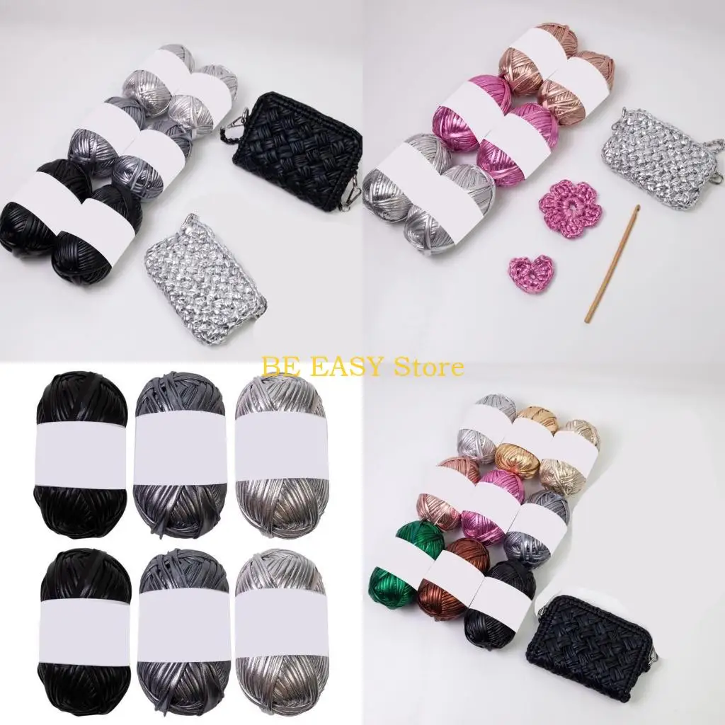 

E28F 6 Pcs Metallic T-Shirt Yarn Bright Fabric Yarn Polyester Yarn Knitting Yarn for Bag Basket Crocheting Knitting Cushion