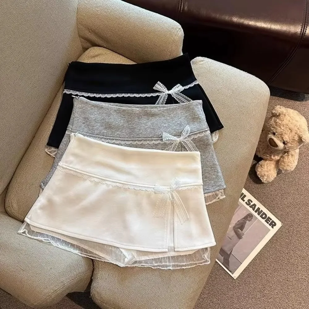 

Модные кружевные женские юбки с милым бантом Y2K, кружевная мини-юбка трапециевидной формы с высокой талией, облегающая юбка, ультра короткая летняя юбка с оборками