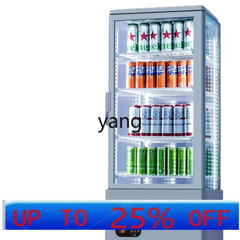 LTT refrigerated display cabinet commercial vertical four-sided transparent glass cabinet supermarket beer beverage cake display