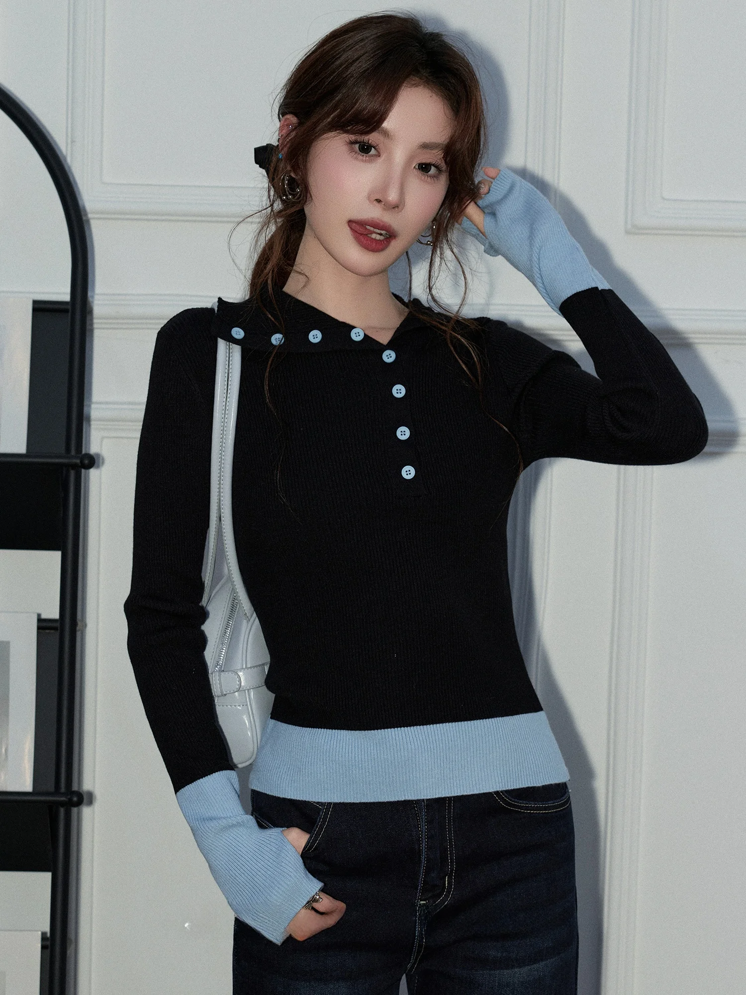 

Korean Sle Long Sve Knitted Sweater Women's V-Ne Button Design Unique Color Colion Spring Season Soft Fabric Casual...