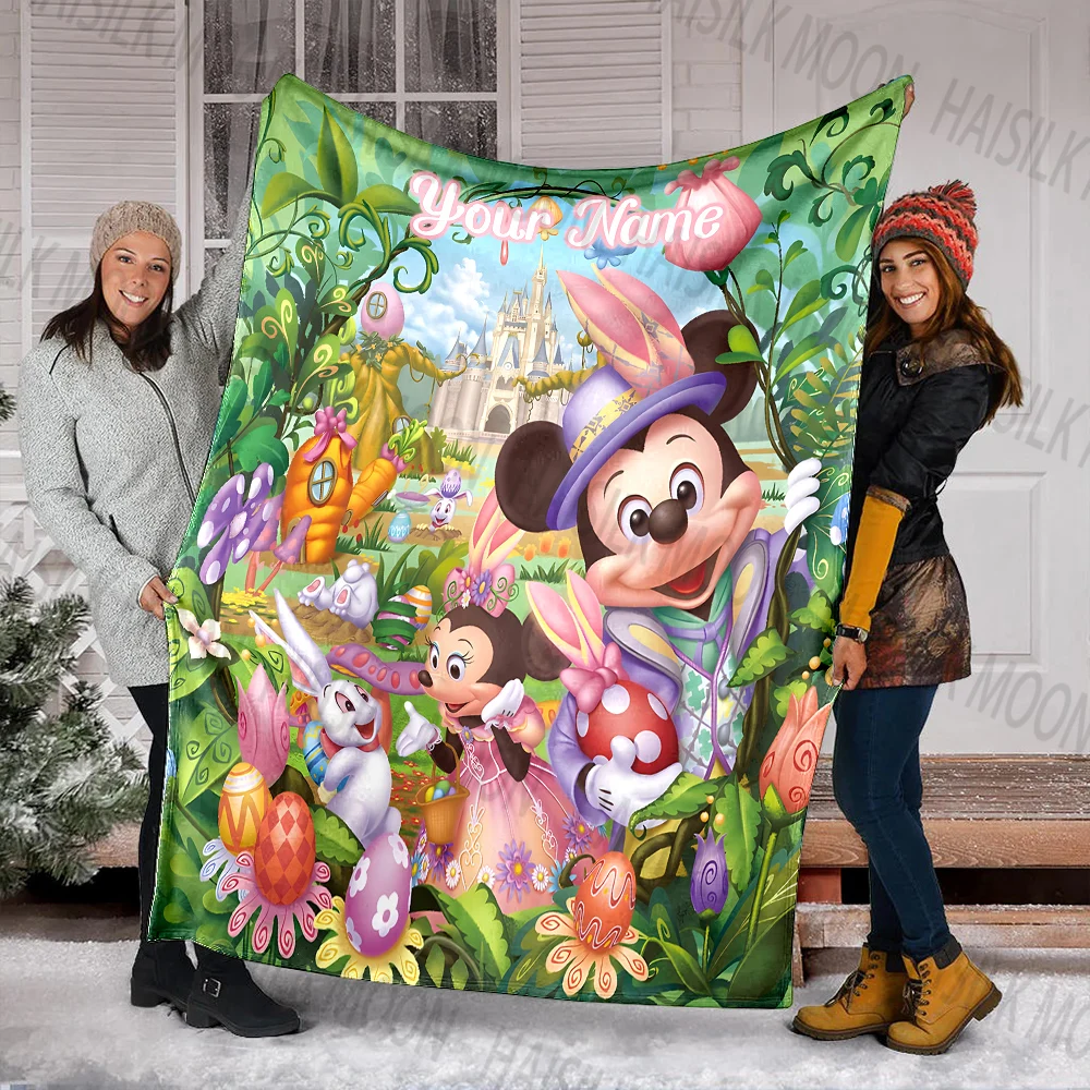 (Memo U Name)Disney Mickey Minnie Mouse Printed Customized Name Blanket All Seasons Multi-purpose Blanket for Sofa Travel Bed