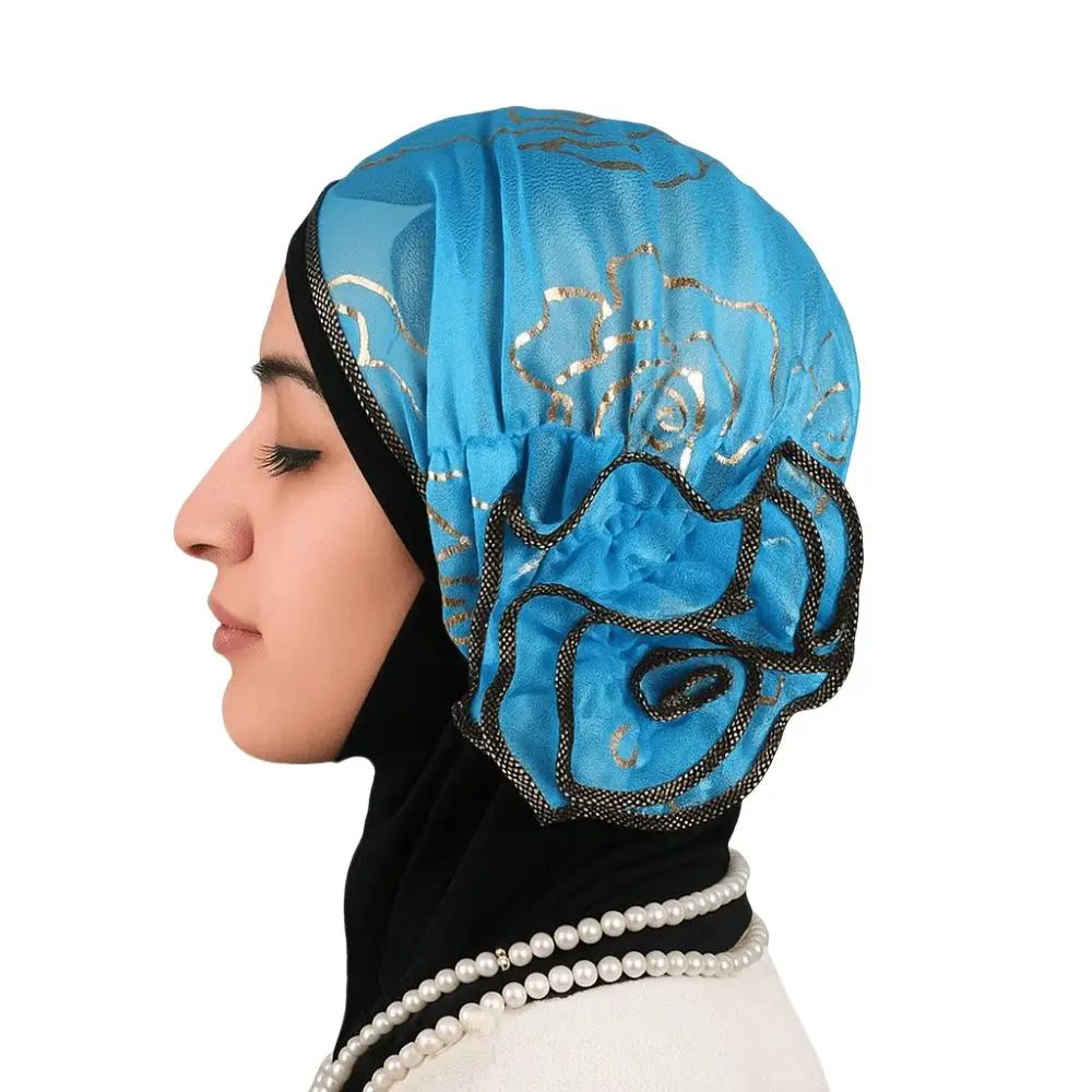 قبعات عمامة إسلامية أفريقية مرنة البرنز زهرة المرأة قبعة تنفس خفيفة الوزن عارضة الشعر الأغطية أربعة مواسم