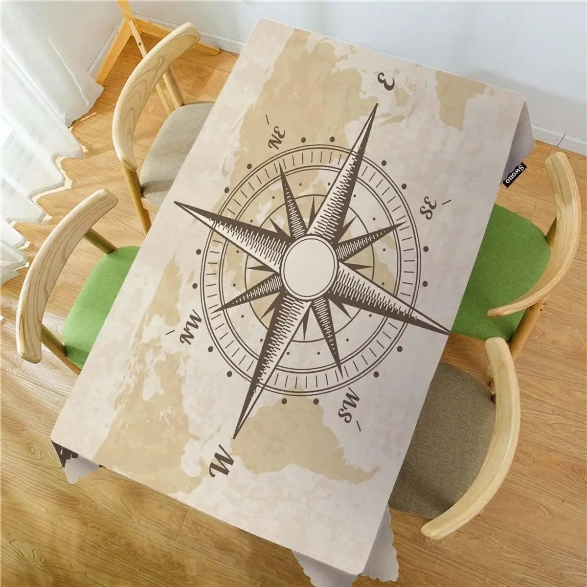 Compass Rectangular Tablecloths Old World Map Nautical Compass Washable Tablecover Kitchen Holiday Party Dining Room Table Decor