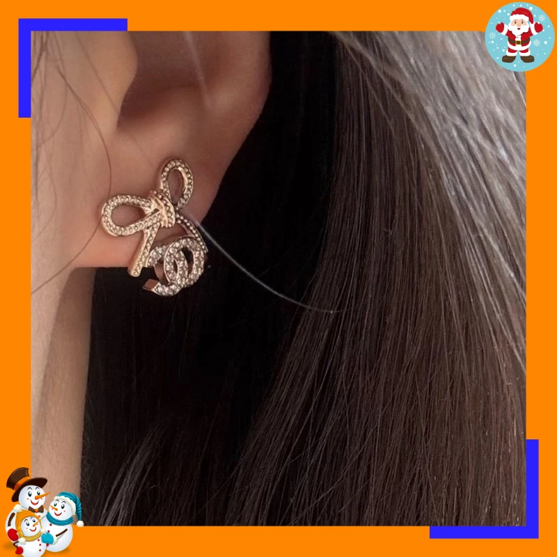 Korean Daughter Wind Bow Hollow Letter Stud Earrings Gentle and Sweet Earrings Needle Earrings