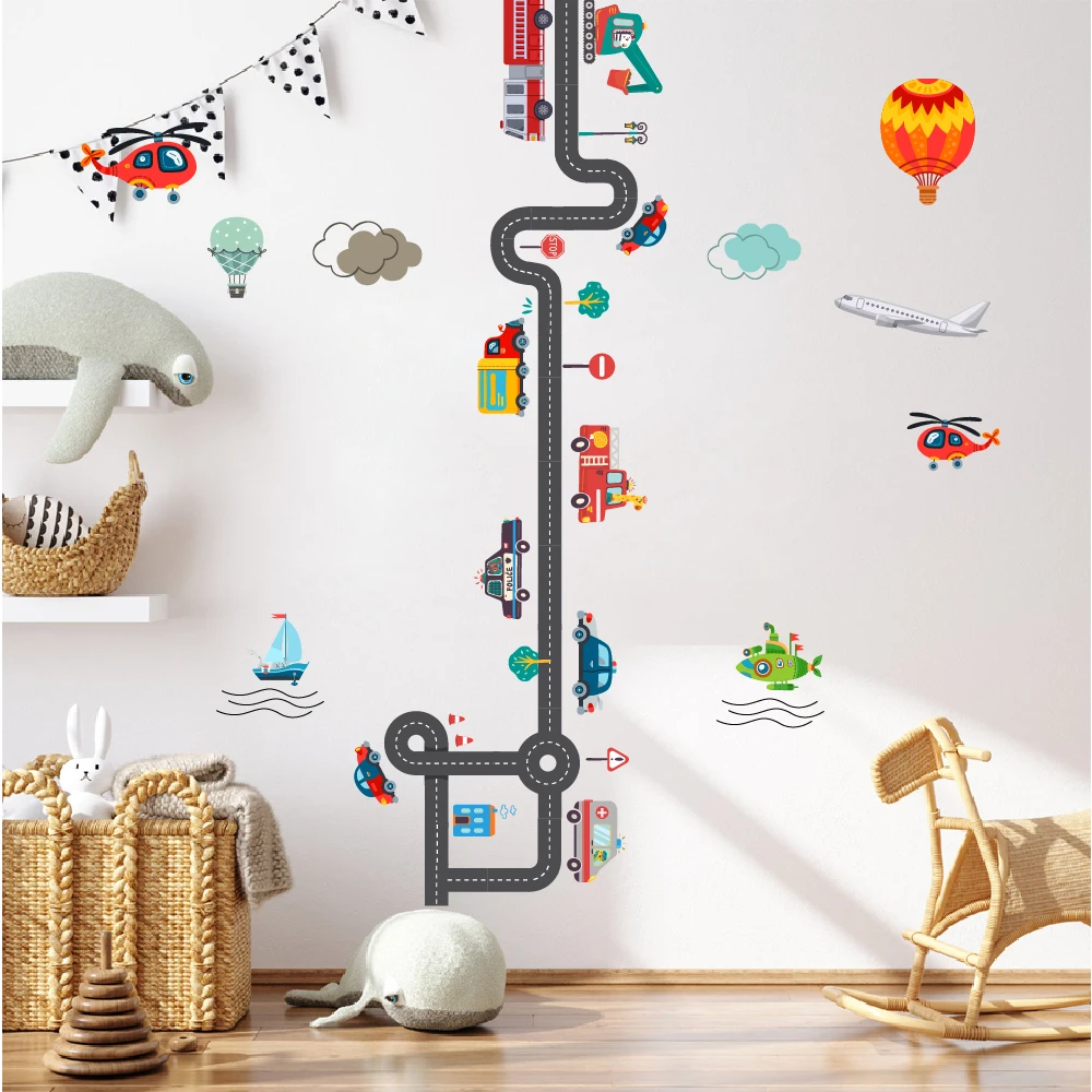 cartoon vehicle wall sticker for kids room self adhesive cute airplane with balloon wall art decal