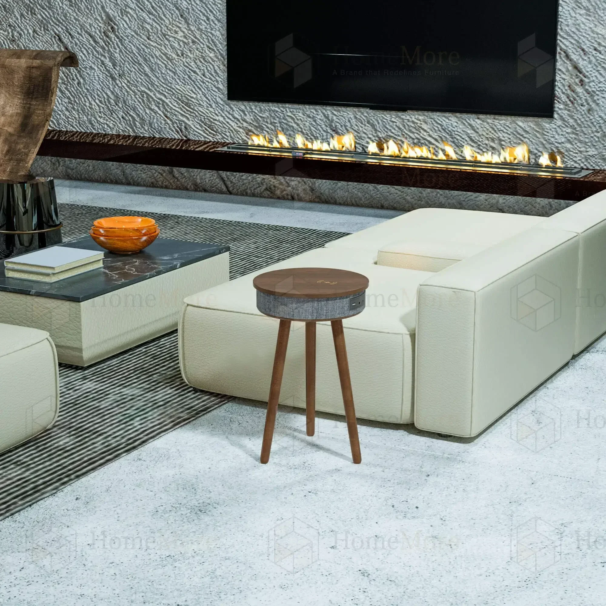 Modern luxury living room furniture sofa side tables wood wireless charging speaker end coffee tables fashion for bedroom