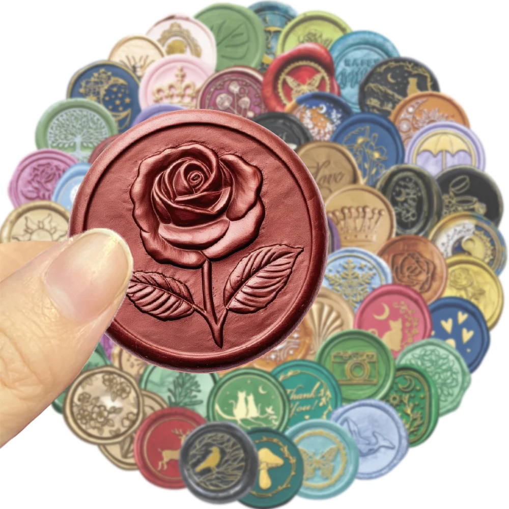 64 قطعة الرجعية الكلاسيكية الشمع ختم الفن ملصقات مقاوم للماء بولي كلوريد الفينيل ندفة الثلج فراشة الحب القمر لتقوم بها بنفسك جراب هاتف سجل القصاصات المغلف #1