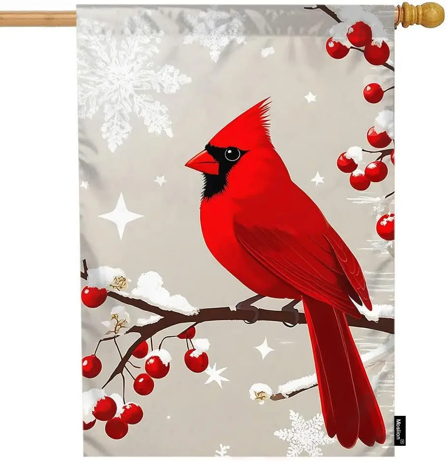 Moslion Red Cardinal Garden Flags Double Sided 28x40 Inch Bird Red Berries On Winter Snowflake Yard Flag Burlap Banners Home hhz
