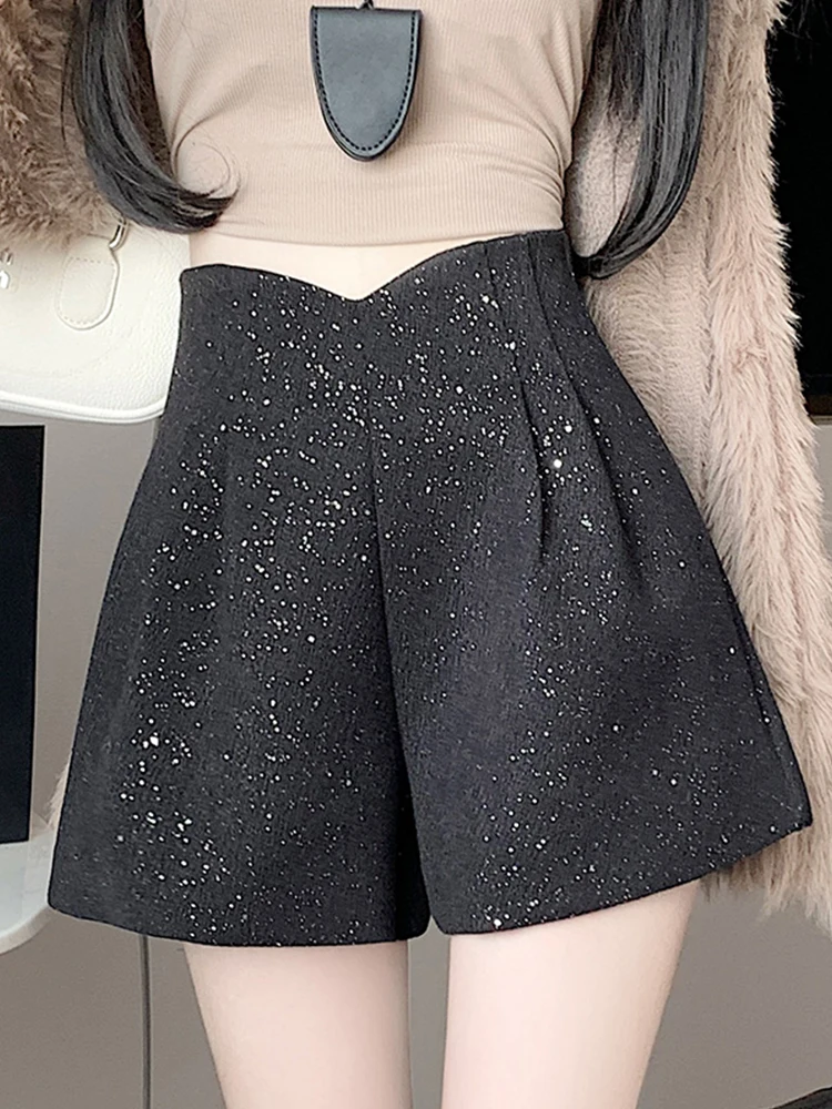 Korean Black Brown High Waist Mini Pleated Shorts Women 2025 New Fashion Autumn Winter Khaki Corduroy A-line Short Pant Popular