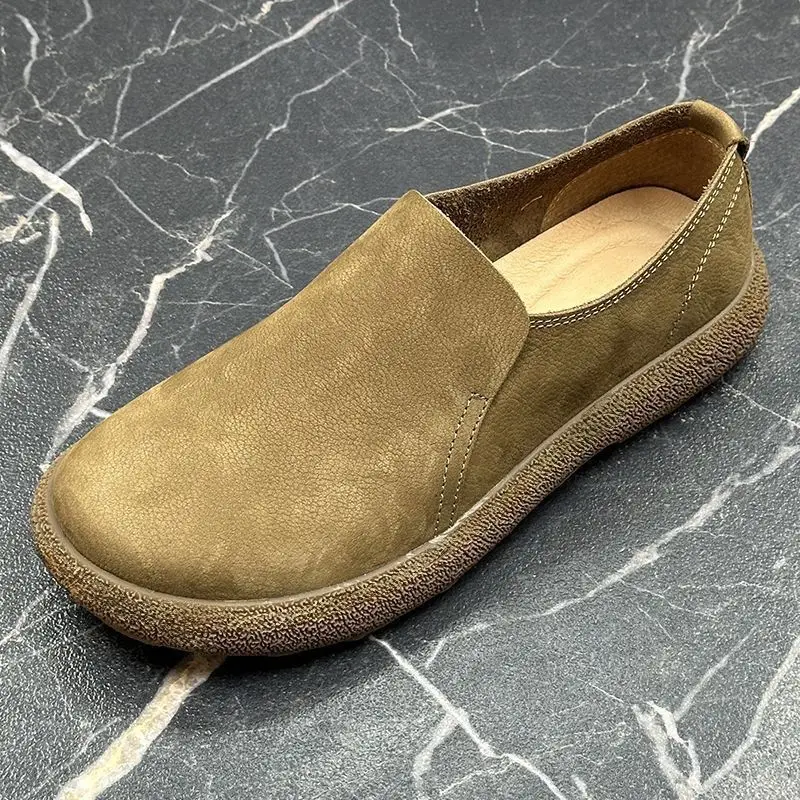 2026 Men's Suede Leather Comfort Loafers Fashion Suede Flats Classic Round Toe Soft Leather Loafers Flat Casual Slip-on Shoes