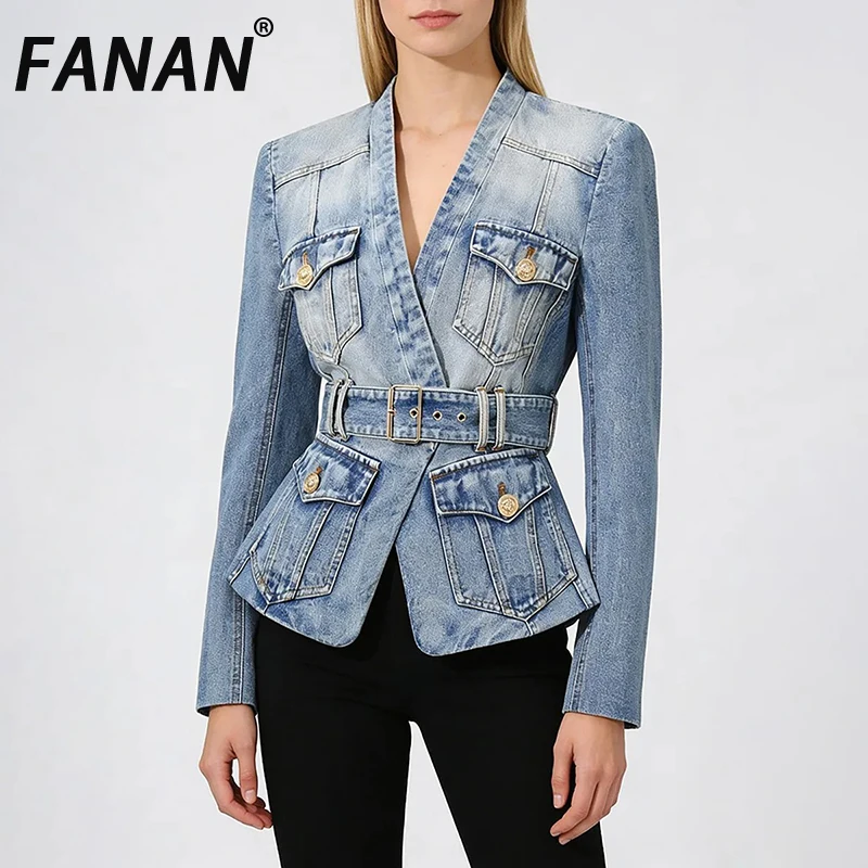 

Модные женские куртки-туники FANAN с эффектом похудения, с V-образным вырезом, длинными рукавами, в стиле пэчворк, с карманами и поясом, новые