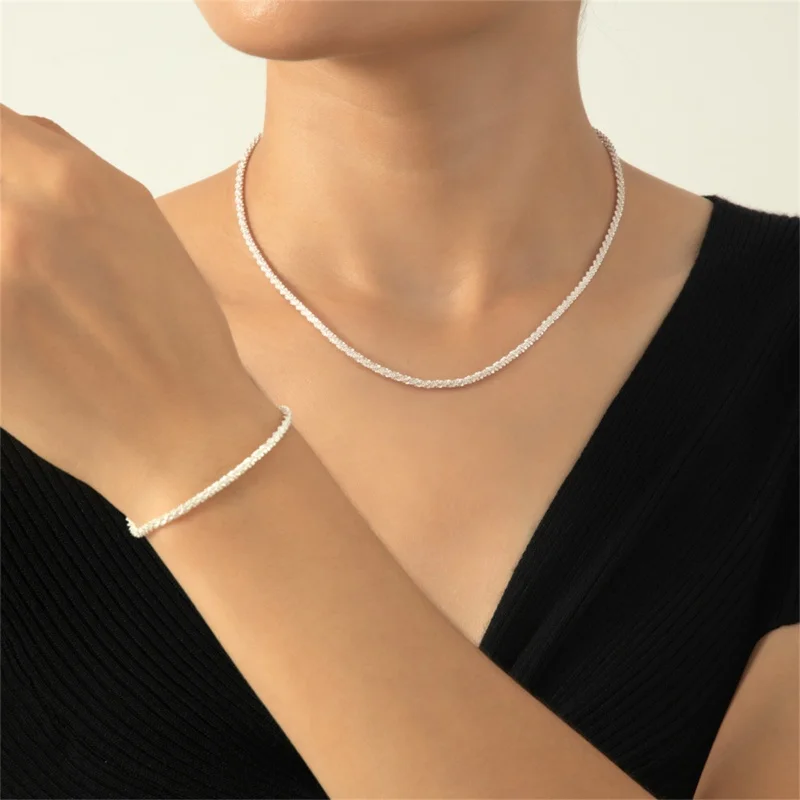 

Shiny Sparkling Plated Clavicle Chain Necklace Bracelet Jewelry Set for Women Minimalist Charming Wedding Jewelry