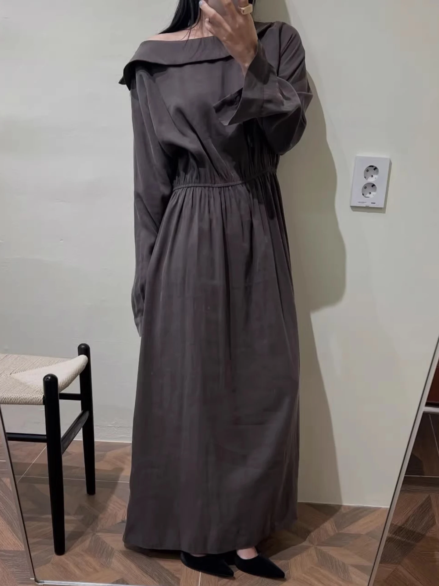 Retro ele cor pura gored saia dr feminino início da primavera nova cintura cinching emagrecimento na altura do joelho longo dr