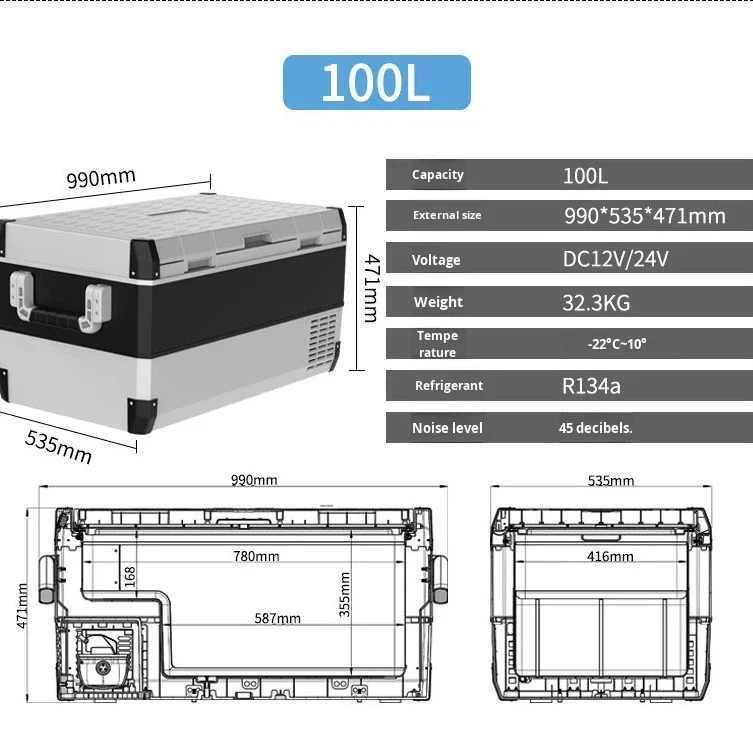 

suitable for outdoor camping in RV 12V 24V PP material 100L shockproof car refrigerator,