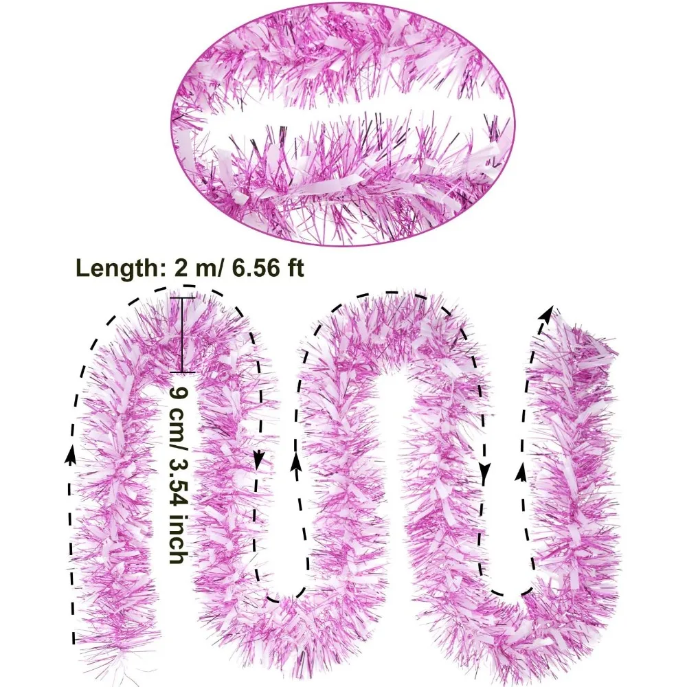 6 Pieces Valentine's Day Tinsel Garland with Pink and White Metallic Glitter for Holiday Decorations, Sparkling Xmas Wreath Hanging Decor for Valentines Wedding Party Supplies, Festive Home Decor, Christmas Tree