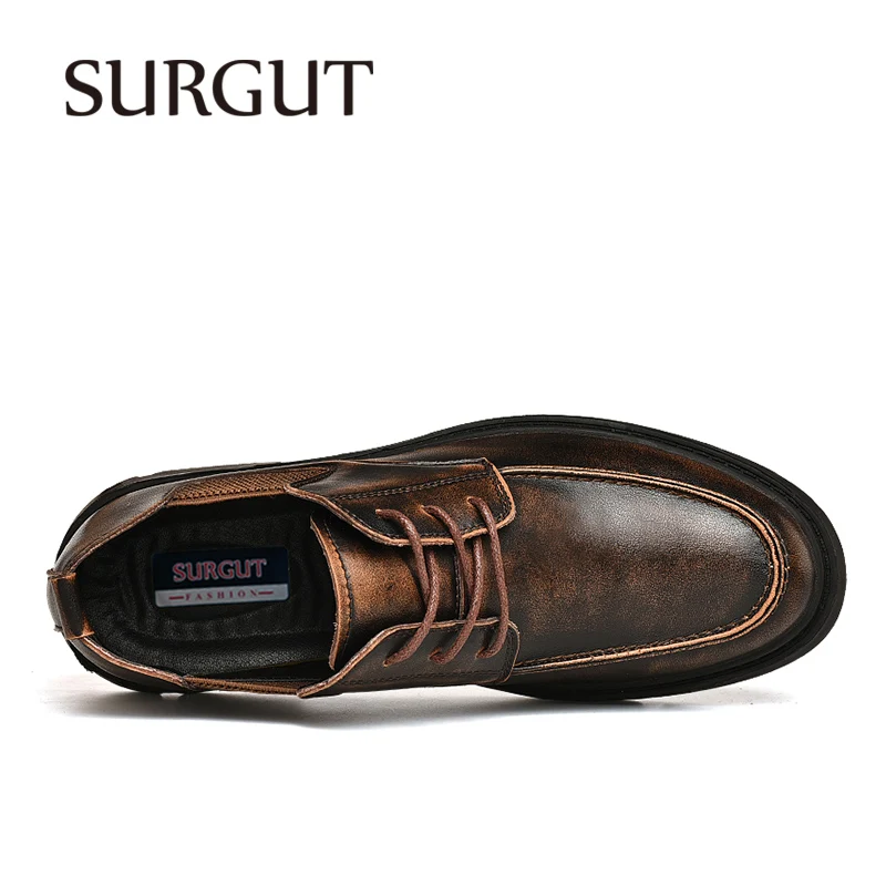SURGUT Youth Middle Aged Split Leather Oxford Shoes Non-Slip Rubber Sole Comfortable Work Men Shoes