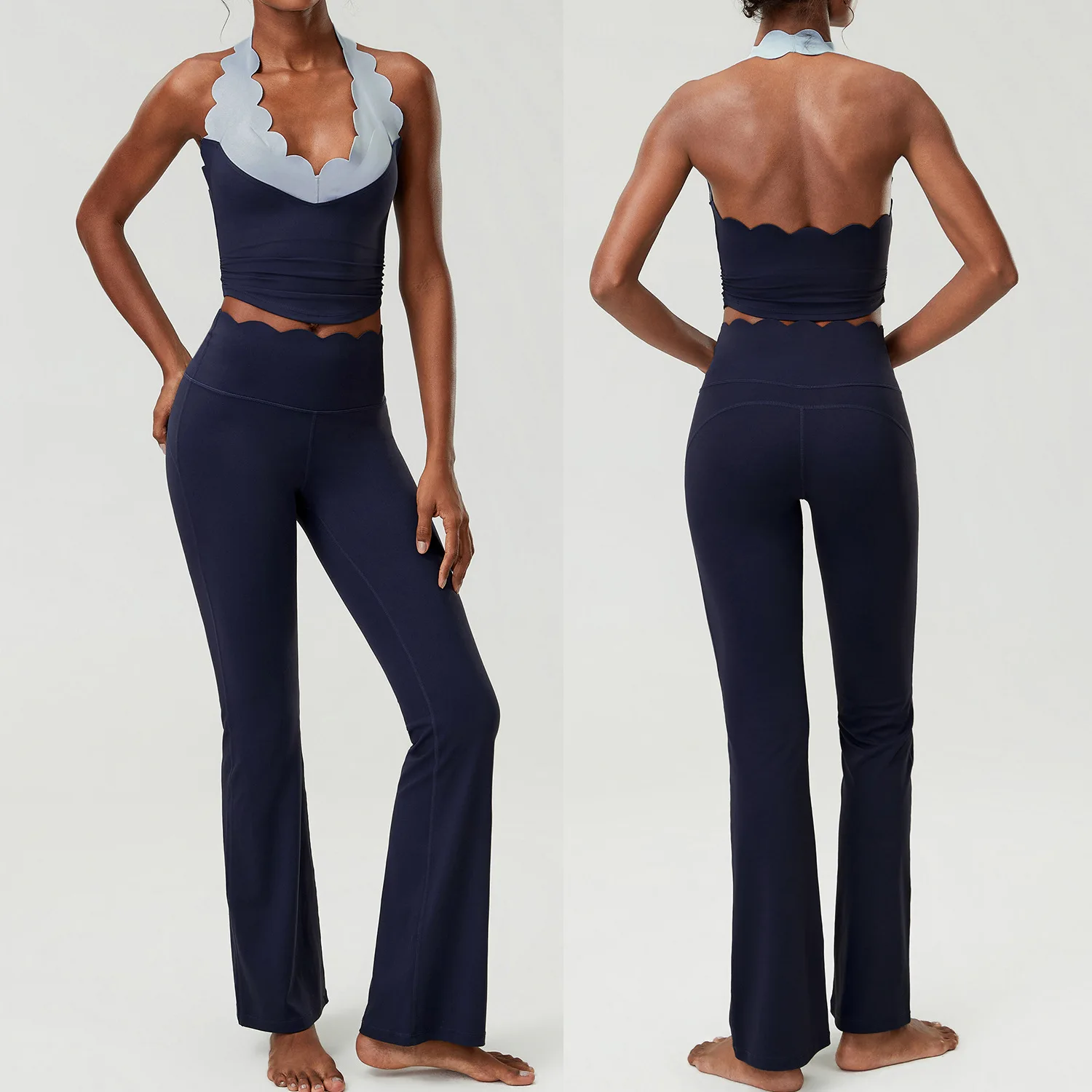 Women Two Pieces Fitness Yoga Set Soft Slim Fit Stretchy Workout Clothes Breathable Quick Dry Gym Suit Female Sportswear