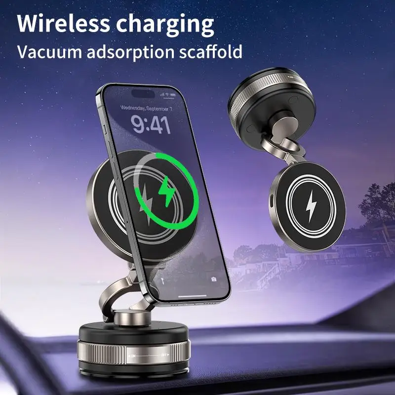 

Portable Rotating Vacuum Strong Magnetic Bracket Phone Stand High-power Chargable Wireless Holder Phone Car Foldable Mobile W3x6