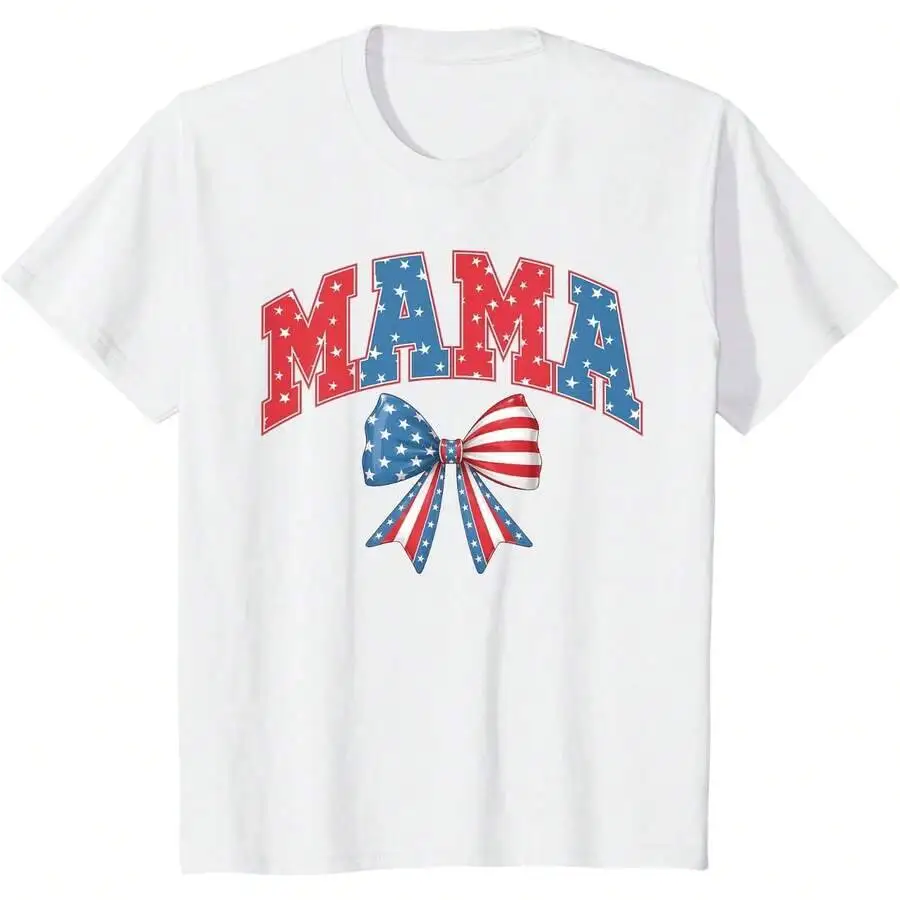 Mama Mini Cute 4Th Of July Mom Kids American Family Matching T-Shirt 100% Cotton Trendy Y2K Short-Sleeve Tee-Soft, Quick-Drying,