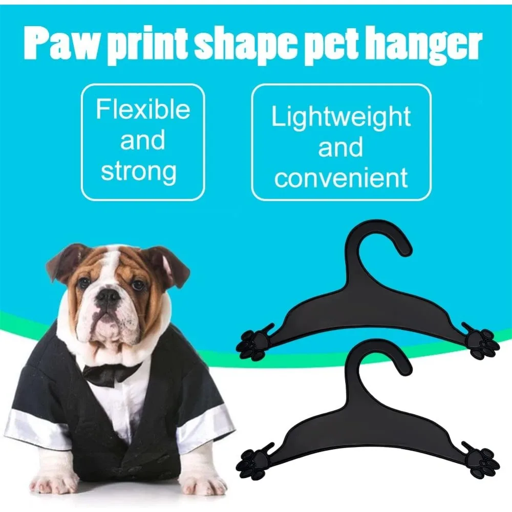 20 Packs Pet Apparel Hangers Black Pet Clothes Hangers Lovely Plastic Flexible Strong Paw Print for Dog Cat Pet Small Coat