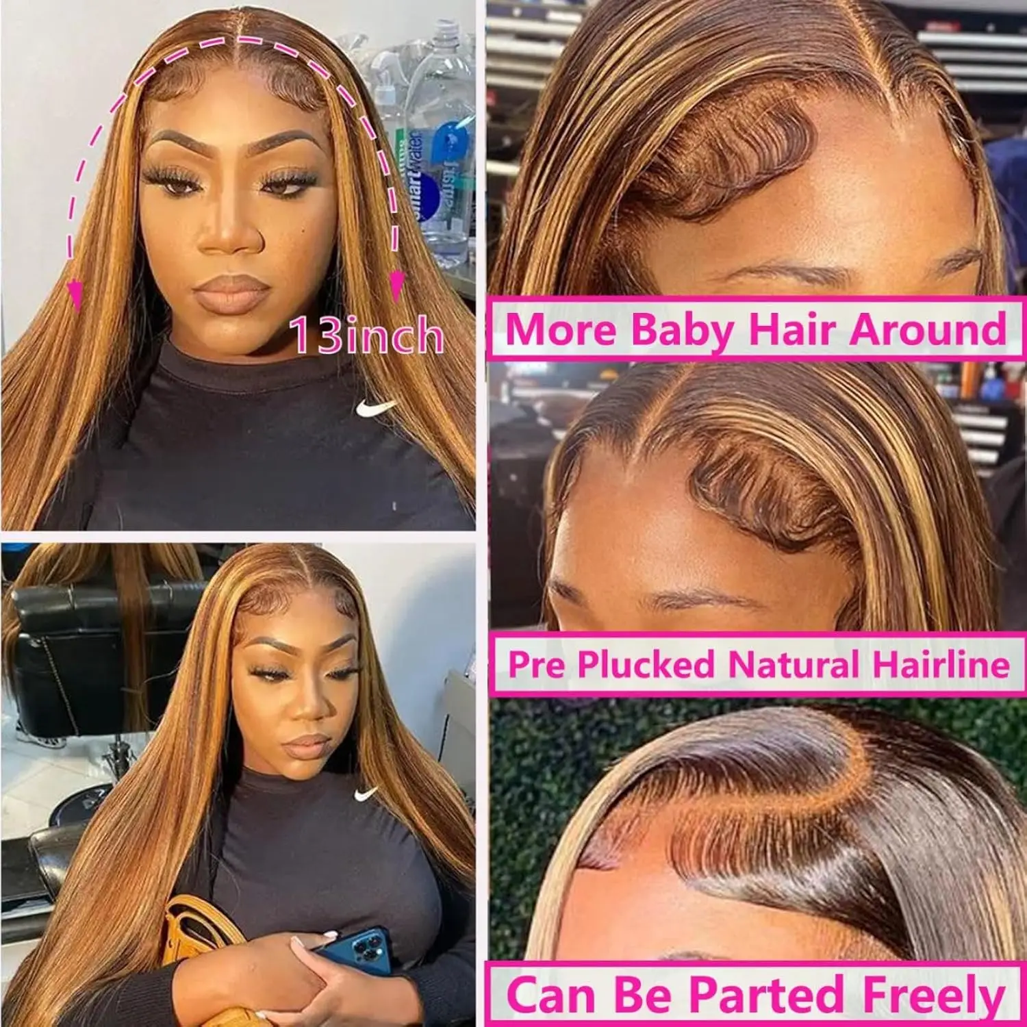 Highlight Ombre Wig Bone Straight Human Hair Wig Colored 13x6 HD Lace Frontal Wig 360 Full Lace Front  Human Hair Wigs image 4