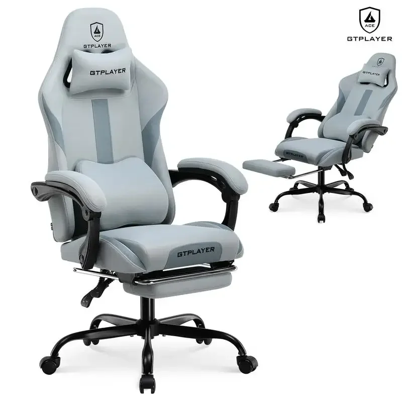 GTPLAYER Gaming Chair with Footrest, Fabric Office Chair with Pocket Spring Cushion, Memory foam lumbar pillow, High Back