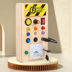 Montessori Busy Board Sensory Toys Wooden With LED Light Switch Control Board Travel Activities Children Games For 2-4 Years Old