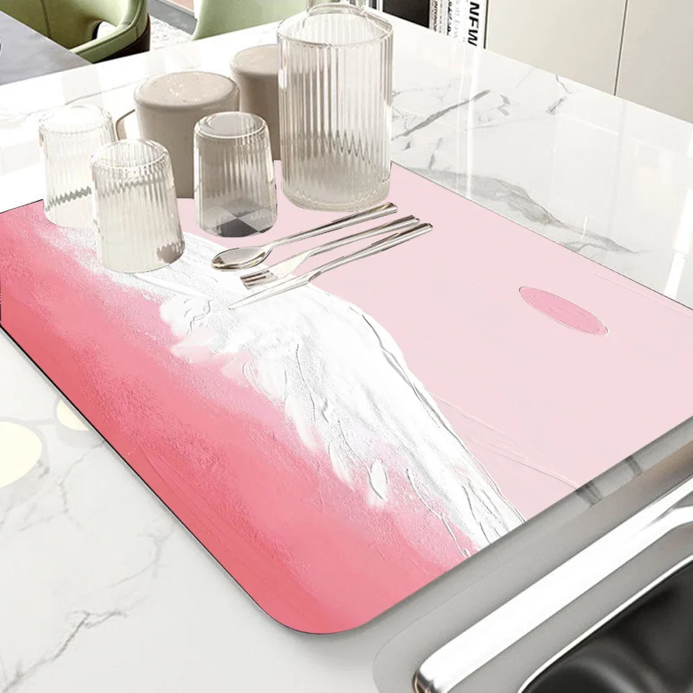 Marble Kitchen Dish Drainer Mat Antiskid Draining Mat Coffee Maker Drain Pad Quick Dry Tableware Mat Kitchen Absorbent Placemat