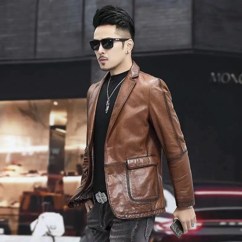 

2022 Spring and Autumn Mens Fashion Casual PU Faux Leather Jacket Slim Fit Jacket Male Anti-wind Motorcycle Jackets Men L177