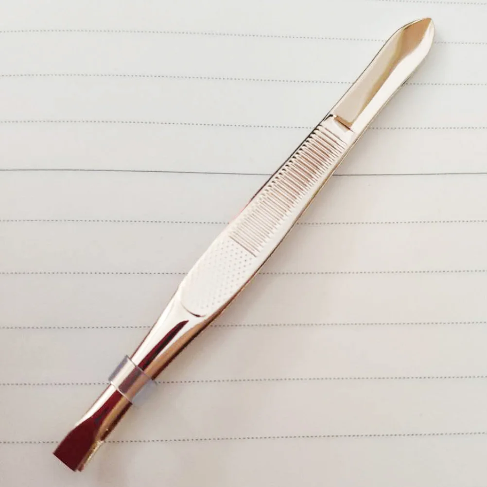 

Stainless Steel Gold-Plated Eyebrow Tweezers 9x0.8cm Portable Eyebrow Comb Eyelash Extension Clip Makeup Tweezers Durable