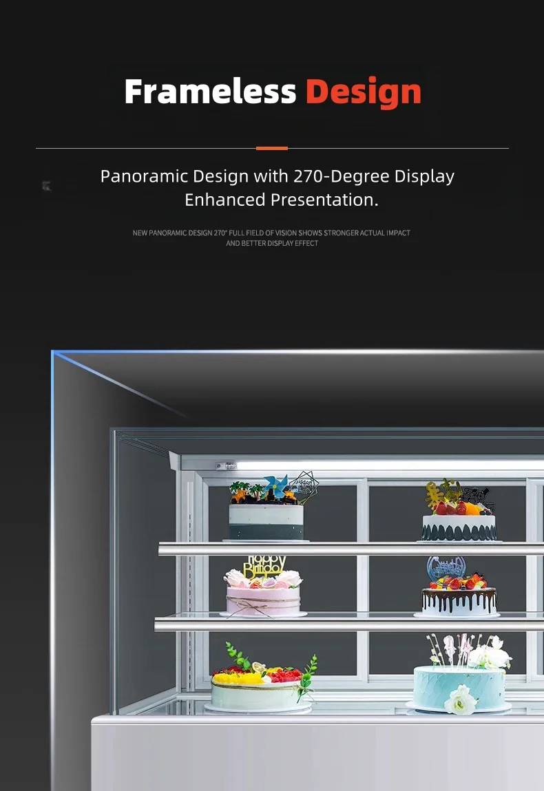8- Ultra White Film-Heater Fog-Free Glasses LED Light Guide Plate Marble Base Options Bakery Shop Cake Refrigerator