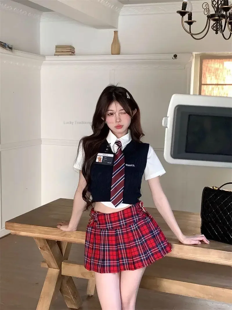 New Improved Fashion Style Girl High Waist Skirt Cosplay Japones Sailor Sweet Korea Imporved Fashion Y2k Style Uniform Jk Set