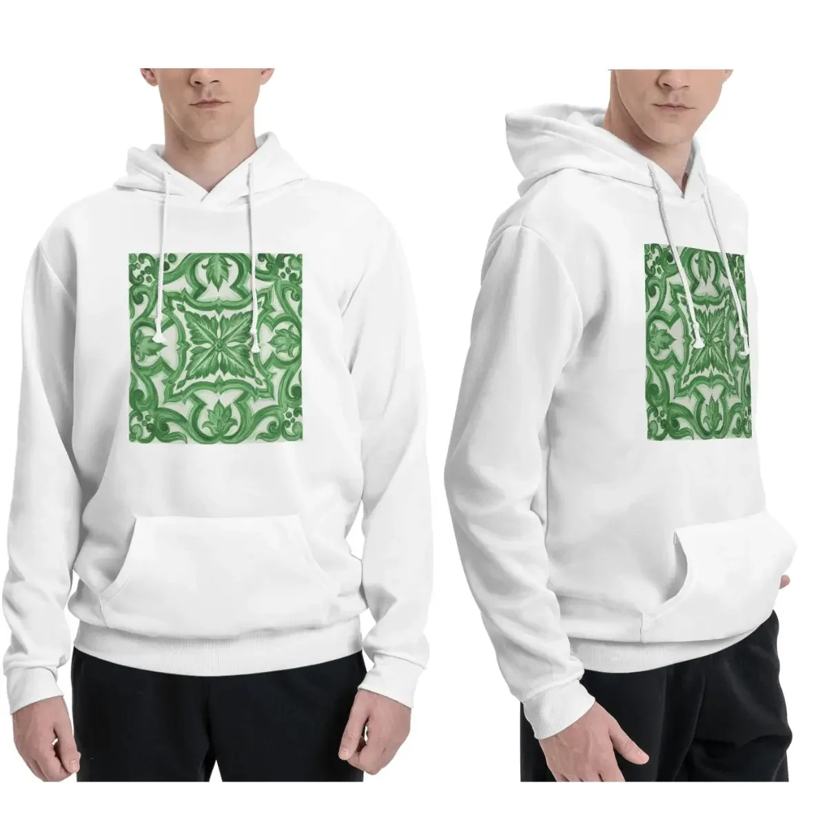 Green Ornate Floral Mediterranean Sicilian Tile Hoodies Men Women Pullover Sweatshirt Hip Hop Long Sleeve Hooded Autumn Winter