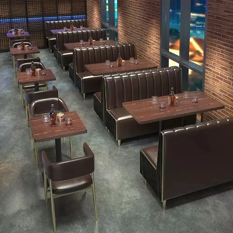 Modern Marble Dining Table & Chairs Set Custom Colors Metal & Leather Booth For Cafe & Bistro Furniture