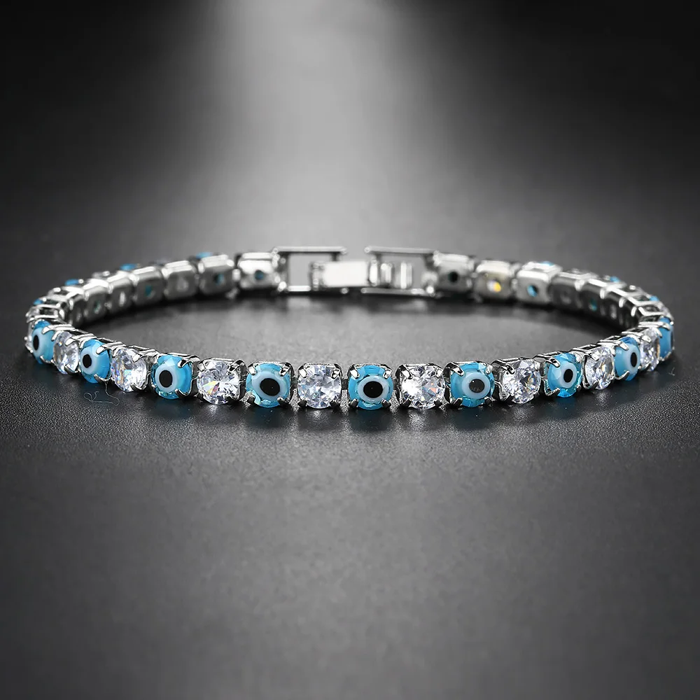 Lucky Turkey Evil Eye Adjustable Bracelet For Women Zircon Red Blue Eye Tennis Chain Bangles Good Luck Wealth Jewelry Gifts H162 view 3