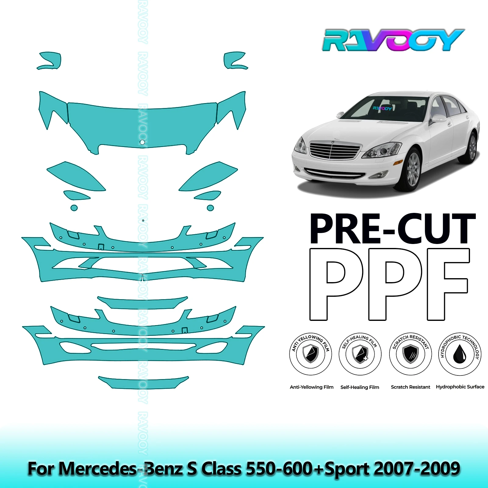 

Car Front Kit Clear Bra Precut PPF Paint Protection Film For Mercedes-Benz S Class 550-600+Sport 2007-2009