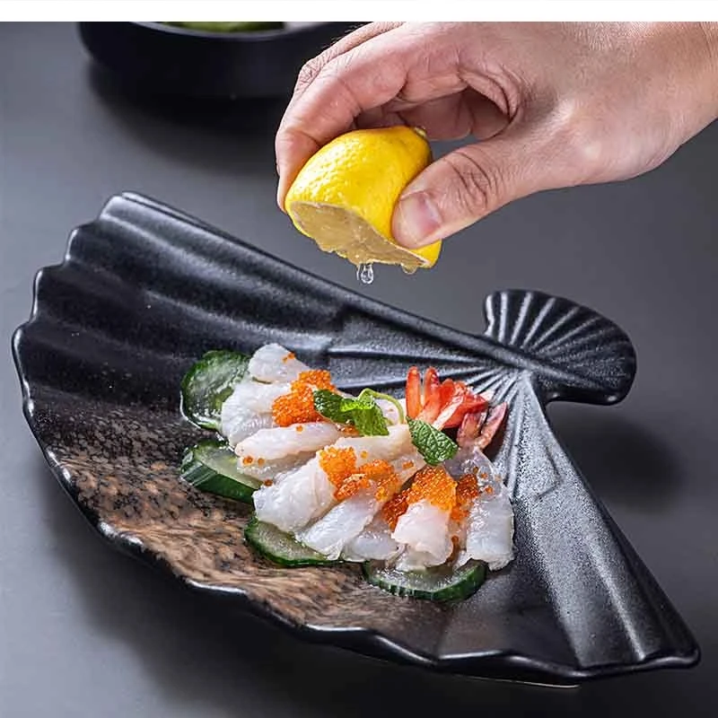 

Art Sushi Dessert Ceramic Fan-shaped Tableware Irregular Household Set Kitchen Supplies