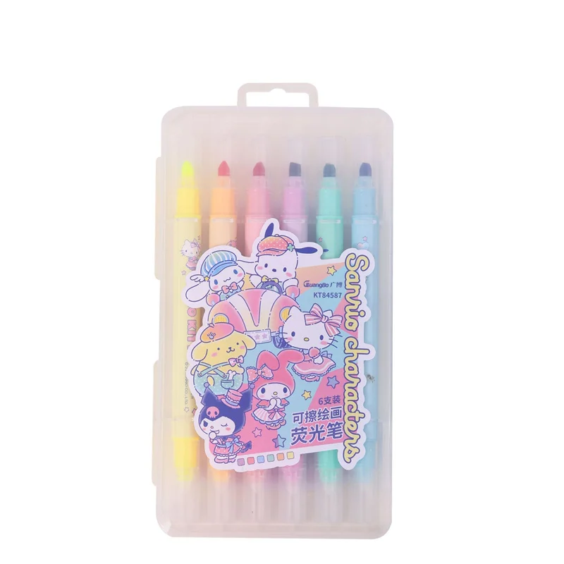 Imagem -04 - Sanrio Kuromi Melody Kitty Apagável Marcador Cores Marcador Fluorescente Desenho Canetas Escritório Material Escolar 24 pc Lot