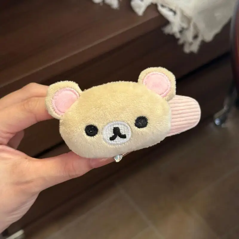 귀여운 만화 캐릭터 리락쿠마 코리락쿠마 플러시 헤어핀 창의적이고 달콤한 사랑스러운 앞머리 사이드 BB 클립 친구 생일 크리스마스 선물