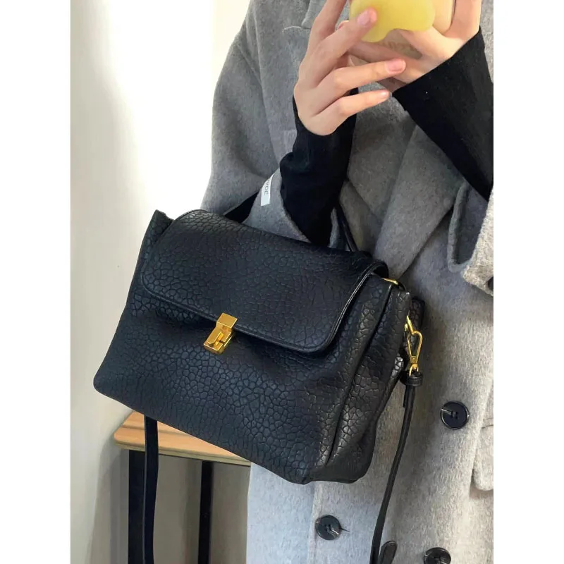 Stylish All-Matching Lychee Leather Handbag Large Capacity Soft PU 2024 Spring New Commuter Shoulder Bag Simple Crossbody Bag