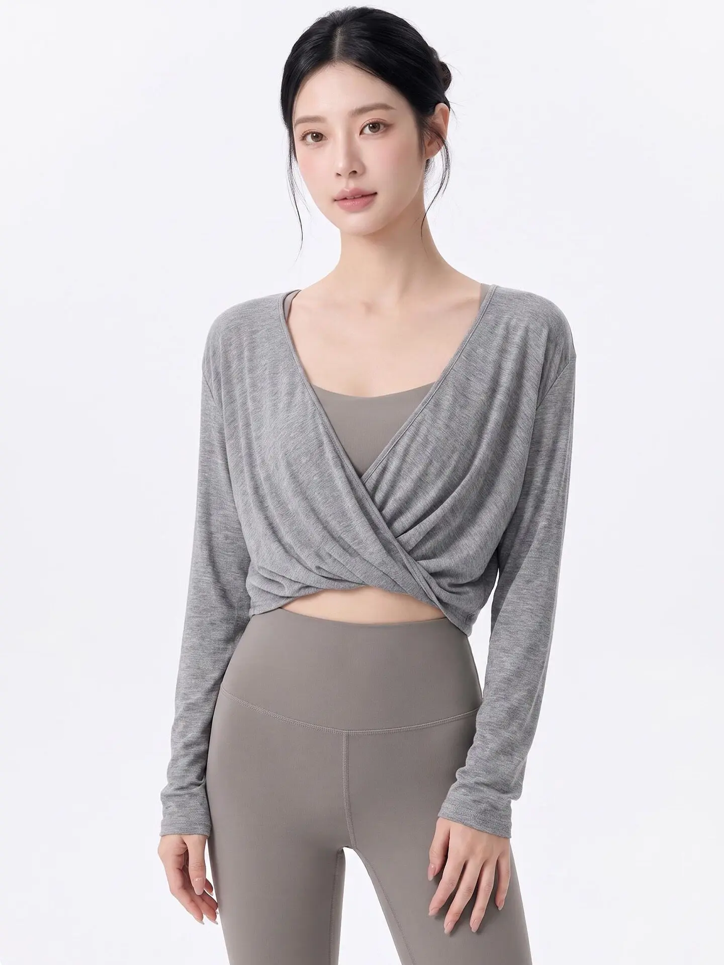 Hochwertige Langarm-Yoga-Bluse für Damen, locker geschnittenes Sport-Oberteil für Pilates-Training, Fitness und Outdoor-Aktivitäten – Detail 4