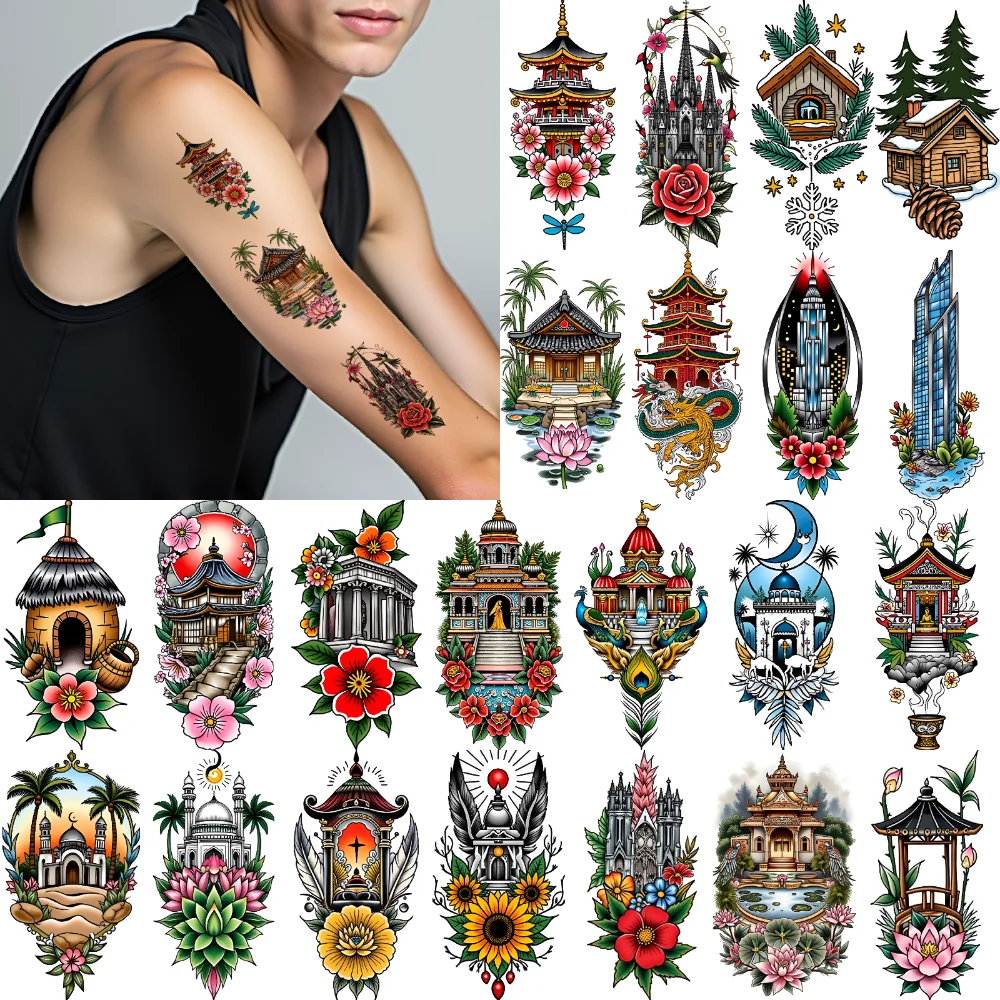 

9pcs Temporary Tattoo Dragon Temporary Tattoo Stickers Flowers Cathedral New School Traditional Peacock For Shoulders Adults
