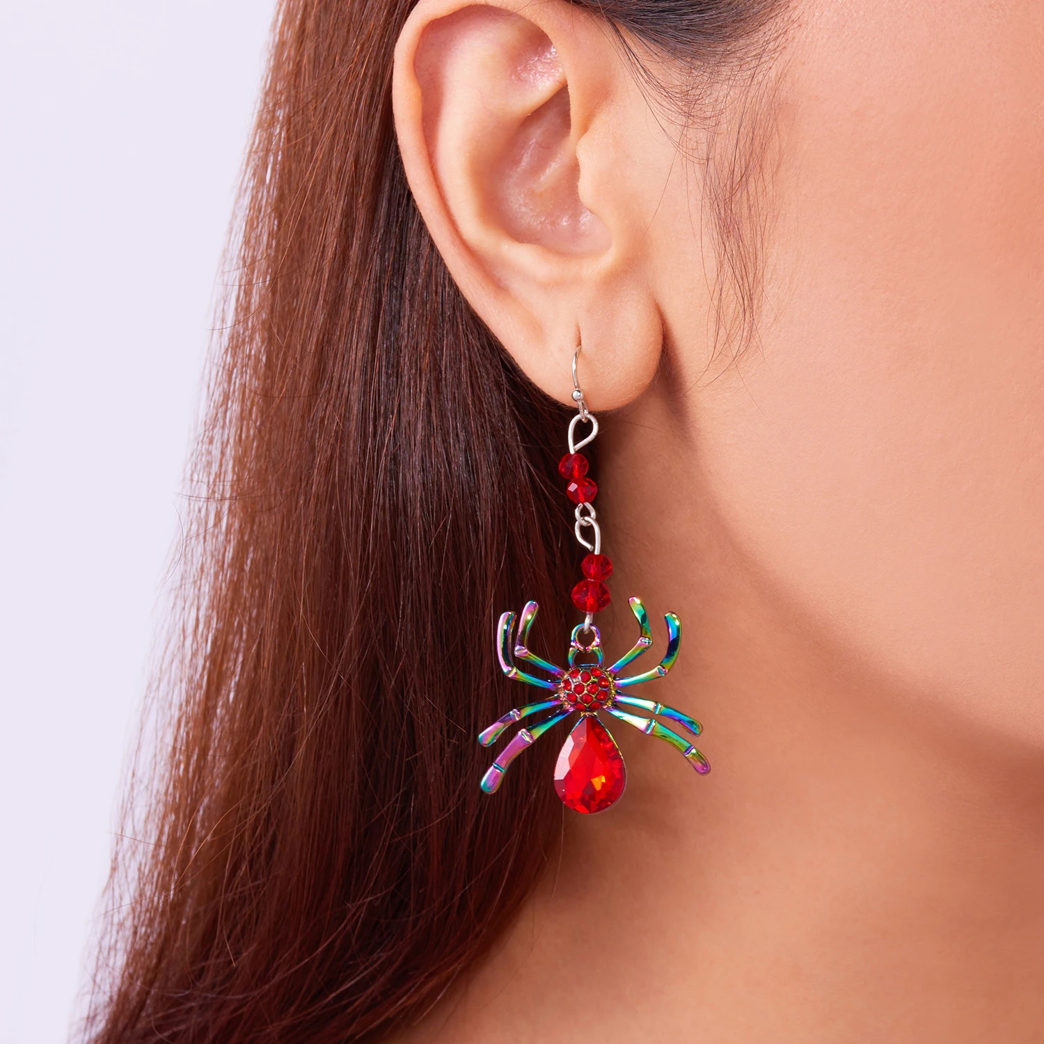 Bunte Strass-Spinne-Ohrringe für Damen, leichter Luxus, glänzende Kristall-Spinnen-Ohrringe, Halloween-Party, Schmuck, Geschenke – Detail 10