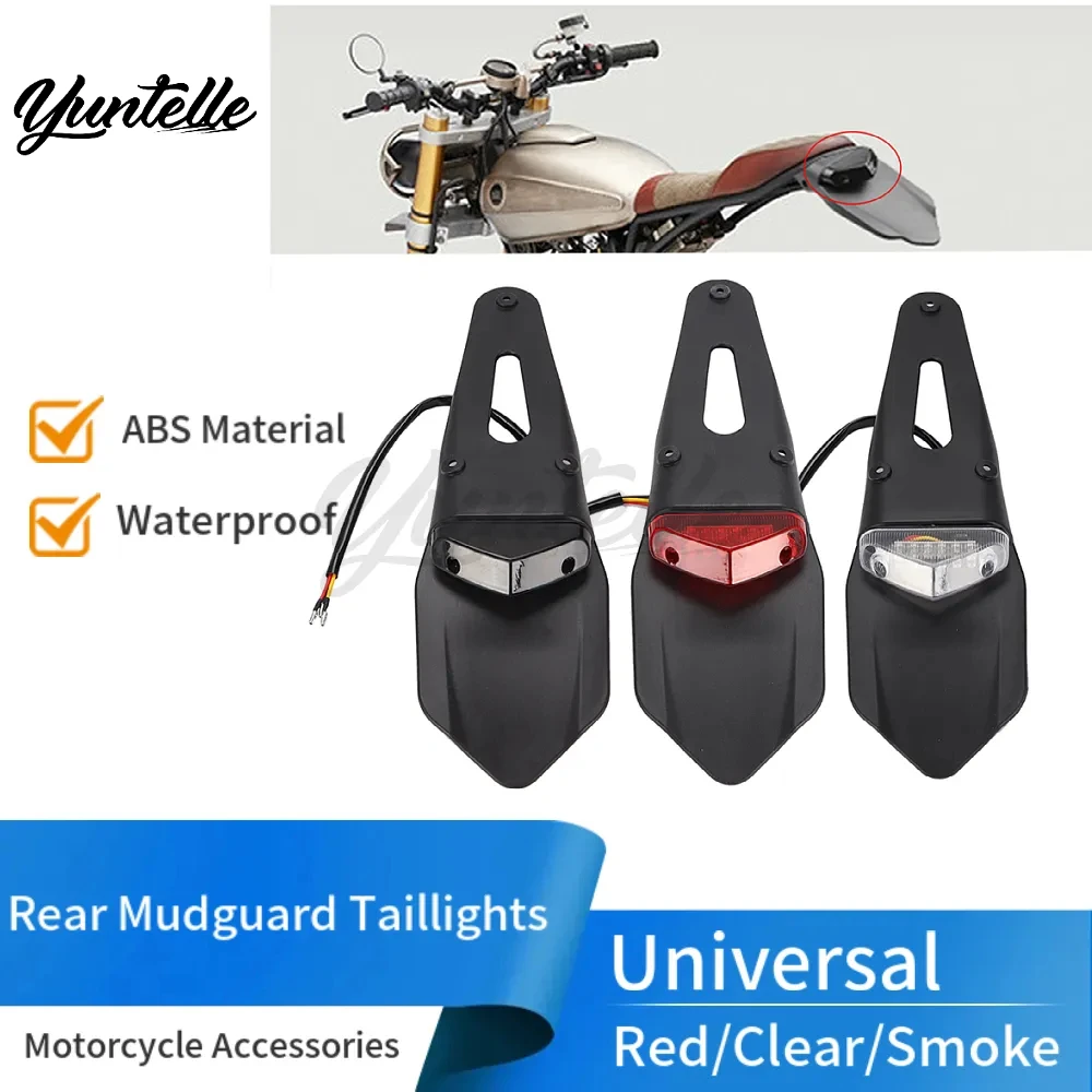 Universal Rear Fender Mudguards License Plate Bracket Holder With 12V LED Taillight Brake Lamp Off-Road Motorcycle Accessories