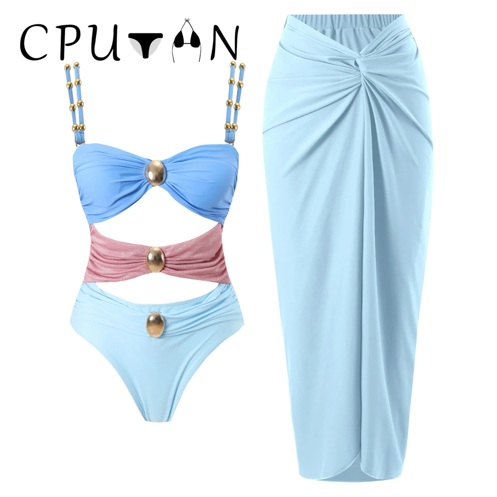 CPUTAN 2024 Sexy Bikini Set Brazilian Biquini Women Push Up One Piece Swimwear Skirt Bathing Suit Girls Summer Beachwear Dress