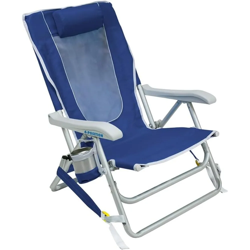 Silla de playa con mochila para exteriores | Silla plegable reclinable con reposabrazos duraderos, soporte para bebidas y correas de transporte, perfecta para la playa